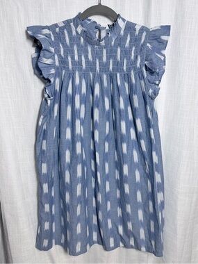 NWT Crown & Ivy Blue White Ikat Smocked Tiered Maxi Dress Size Medium